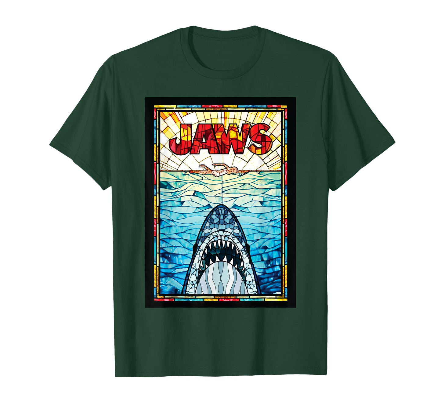 Jaws 50th Anniversary Poster Stained Glass Front & Back T-Shirt