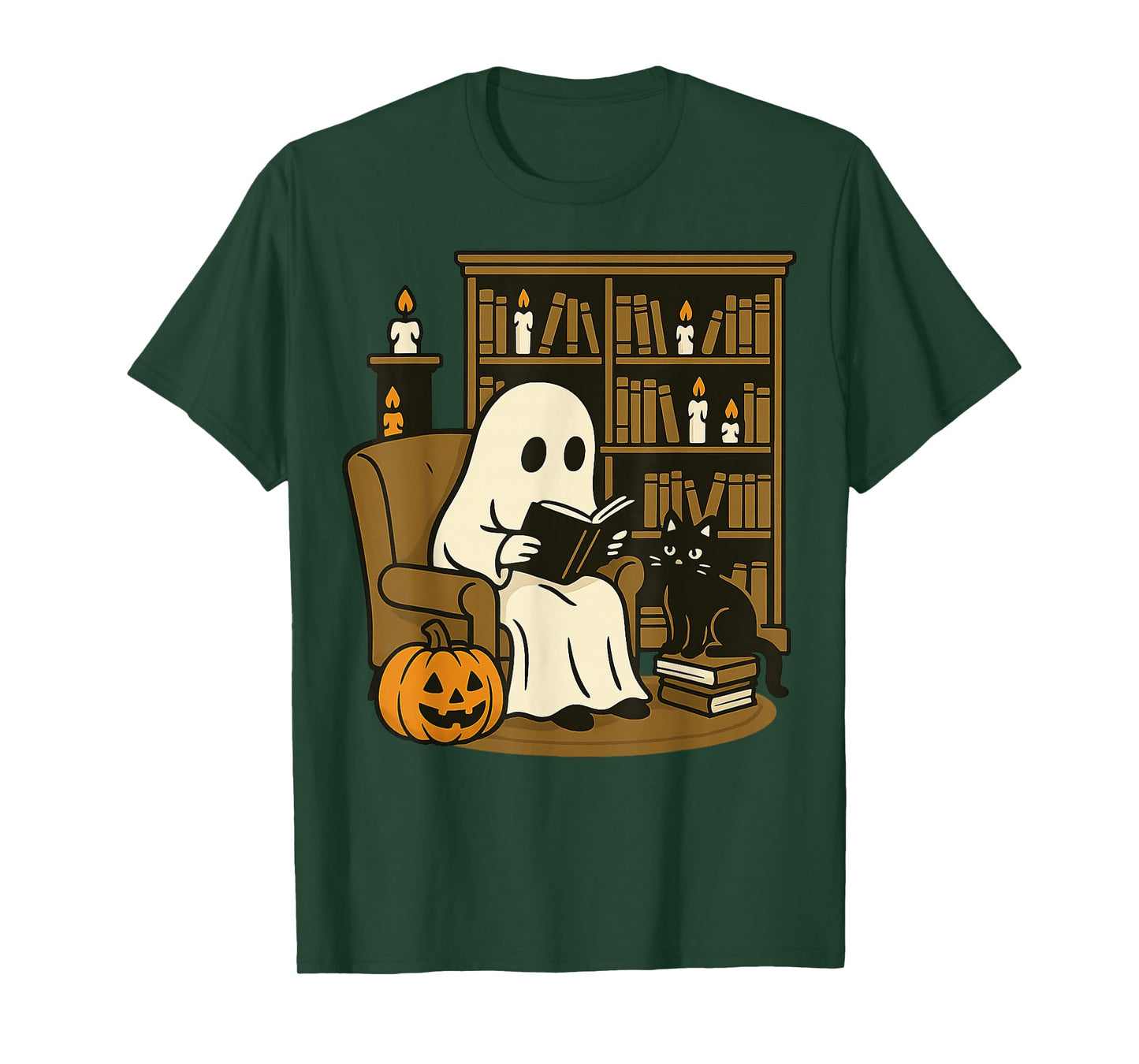 Cozy Reading with Black Cat and Pumpkin Halloween T-Shirt