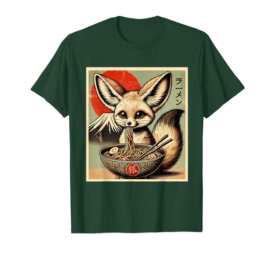 Funny Fennec Fox Ramen Graphic Japanese Kawaii Anime T-Shirt