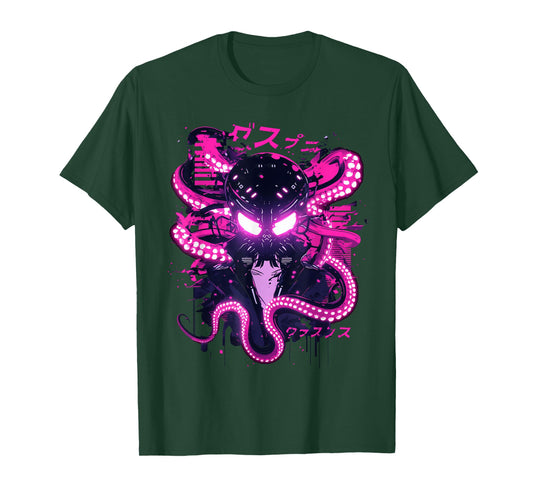 Cyberpunk Octopus Weirdcore Gothic Occult Anime Dark Horror T-Shirt