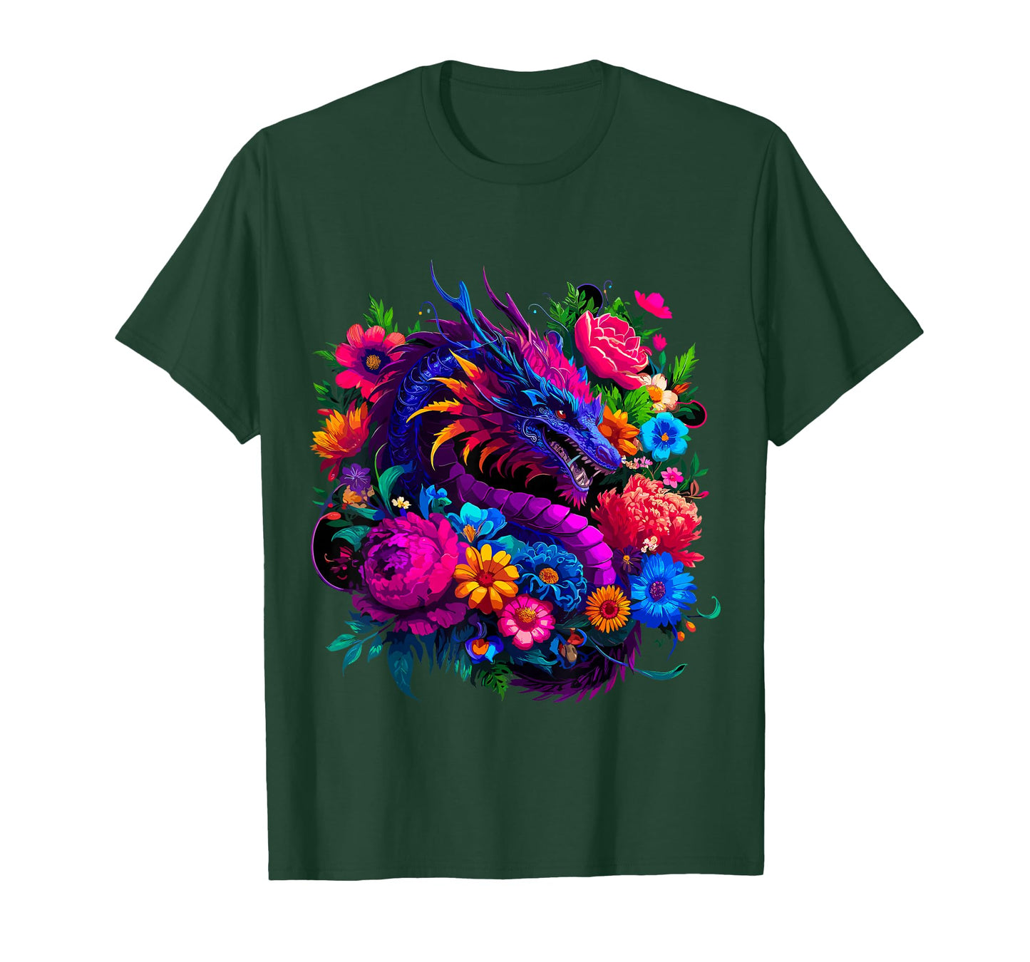 Floral Dragon T-Shirt, Small, Black
