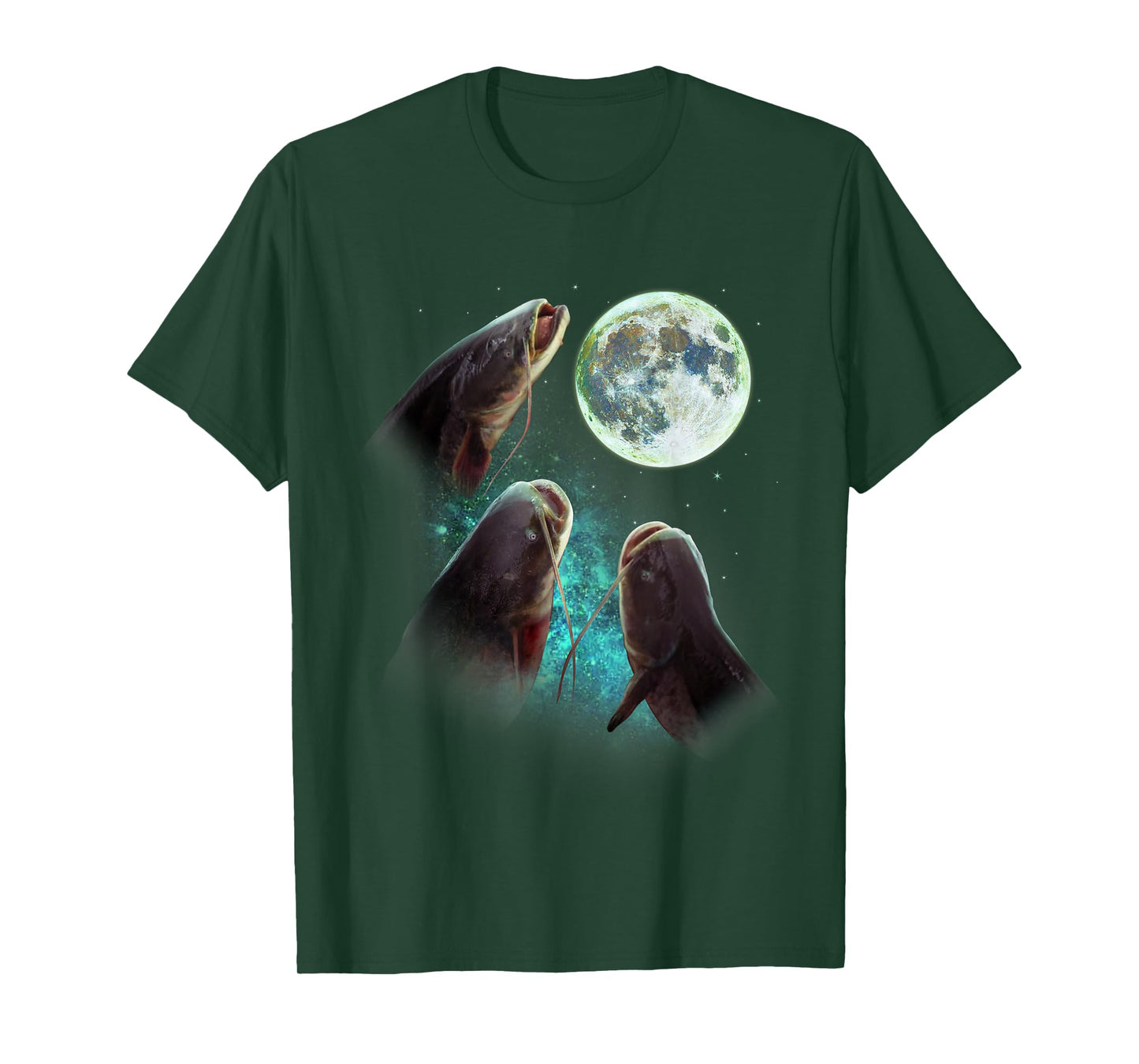 Fisherman Three Catfish Howl At Moon Wolfs Wolves Parody T-Shirt