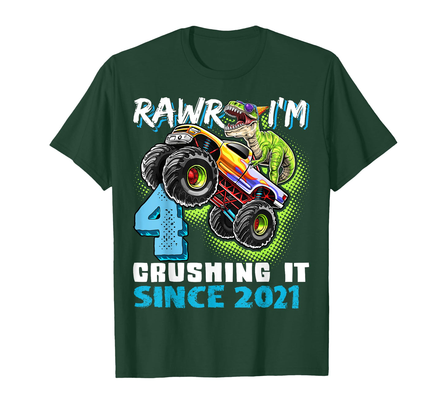 4th Birthday Monster Truck Dinosaur Party Boys Rawr I'm 4 T-Shirt