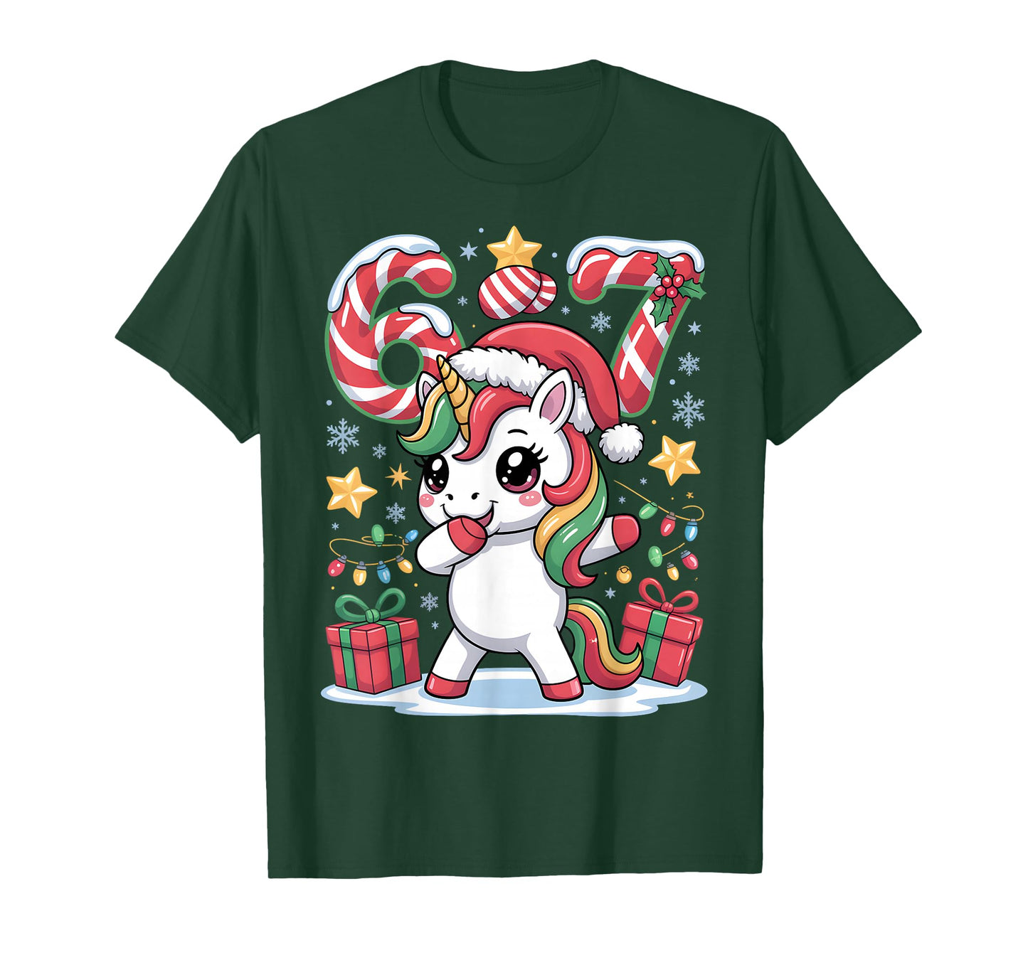 Six Seven Christmas Unicorn Meme Funny Cute Holiday Design T-Shirt