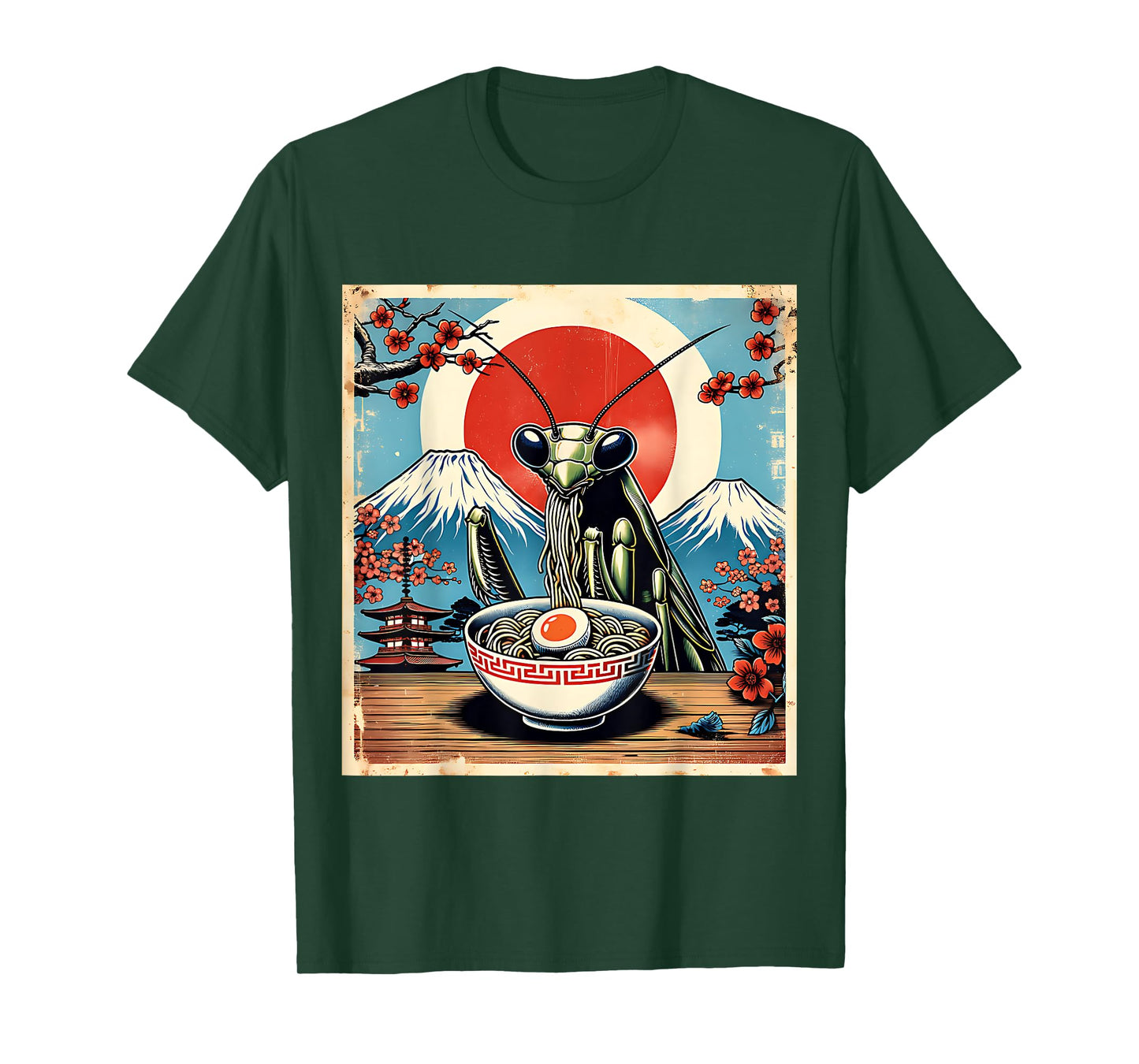 Praying Mantis Ramen Retro Funny Japanese Distressed T-Shirt