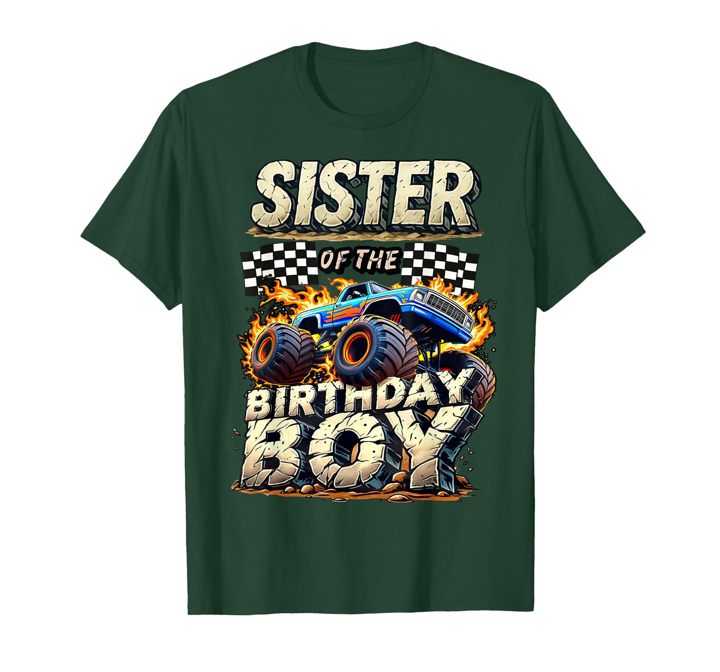 Sister Of The Birthday Boy Monster Truck Family Matching T-Shirt