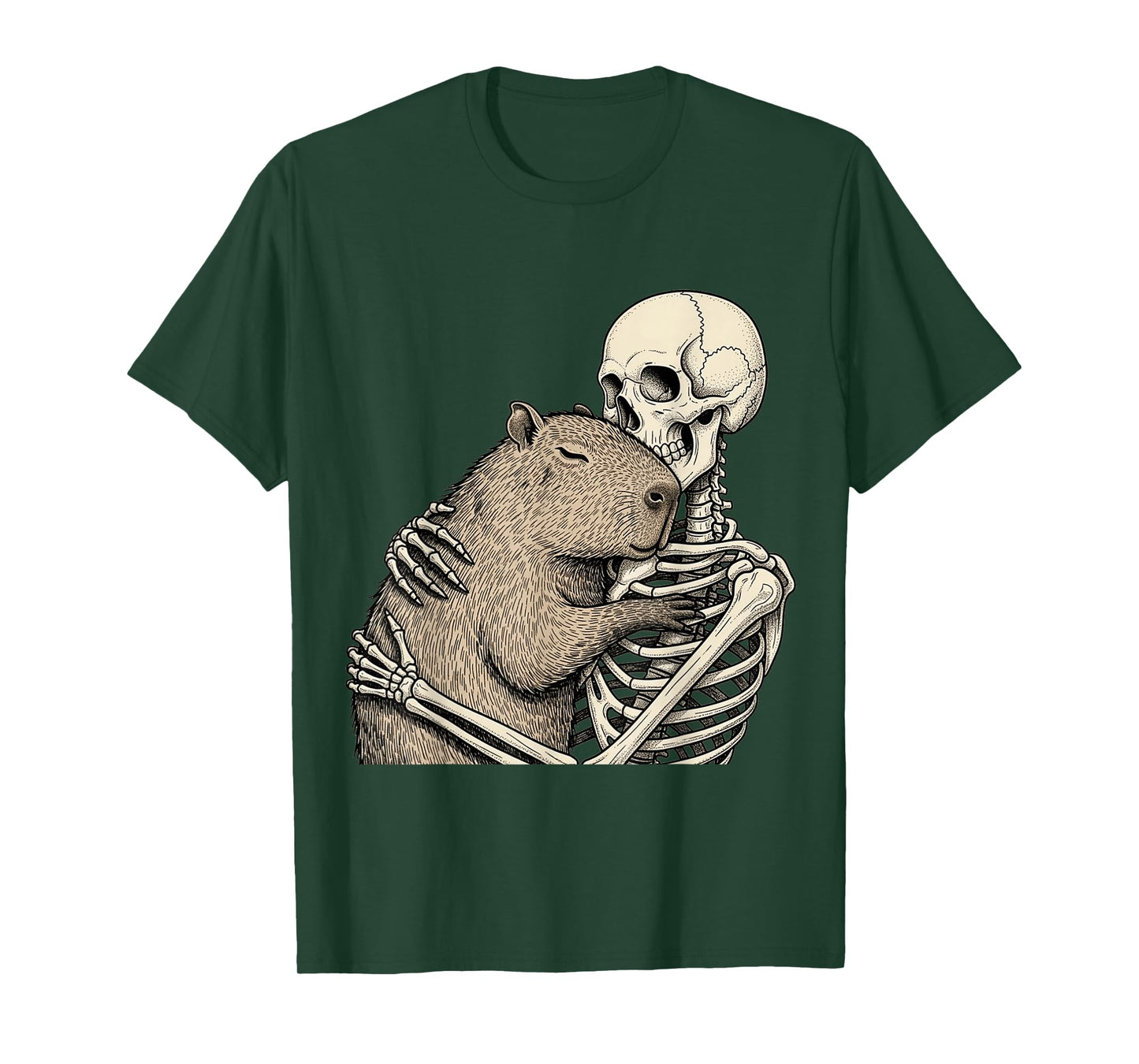 Skeleton Hugging Capybara Halloween Capy Lover Spooky Season T-Shirt