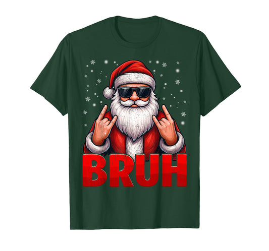 Bruh Santa Rock On Snowflake Christmas Xmas Mens Boys Tees T-Shirt