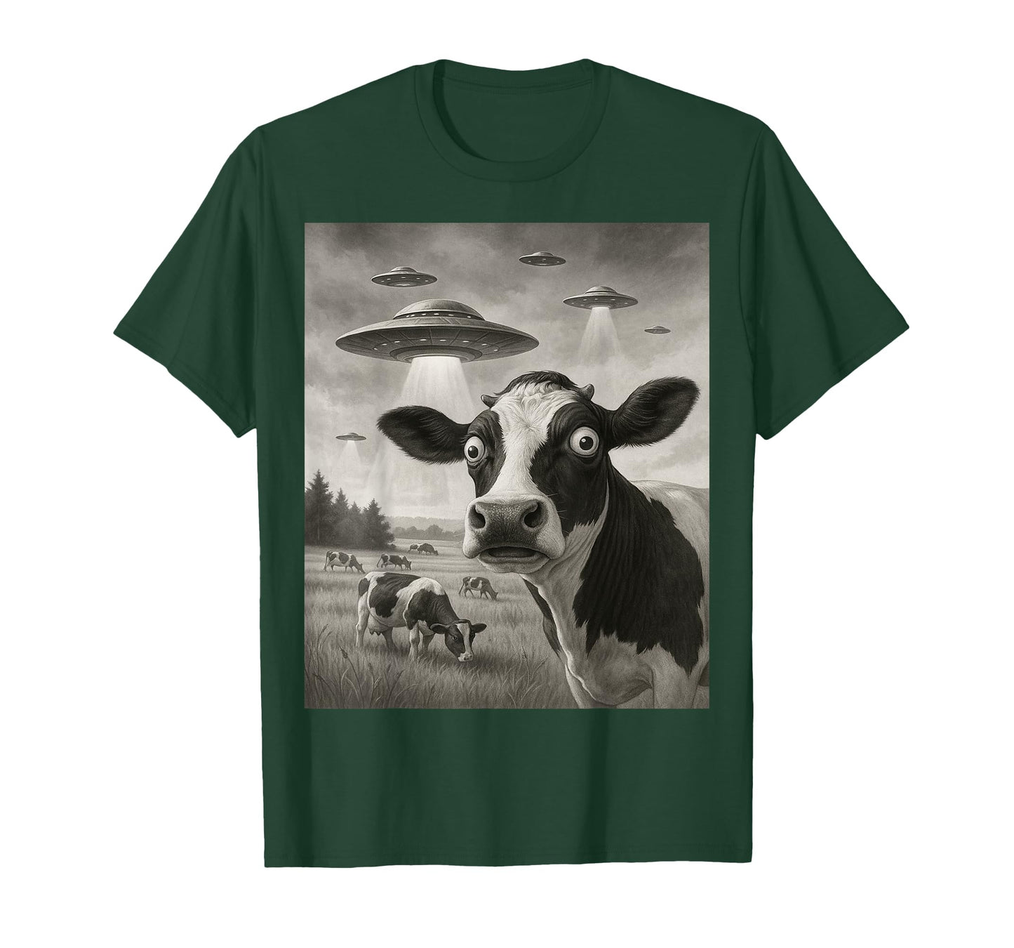 Funny Cow Selfie UFO Alien Humor Vintage Print Art Design T-Shirt