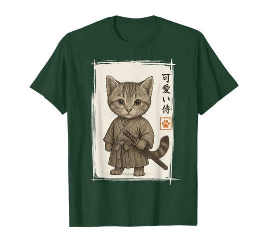 Samurai Kitten Japanese Anime Funny Cat Gifts Men Women Kid T-Shirt