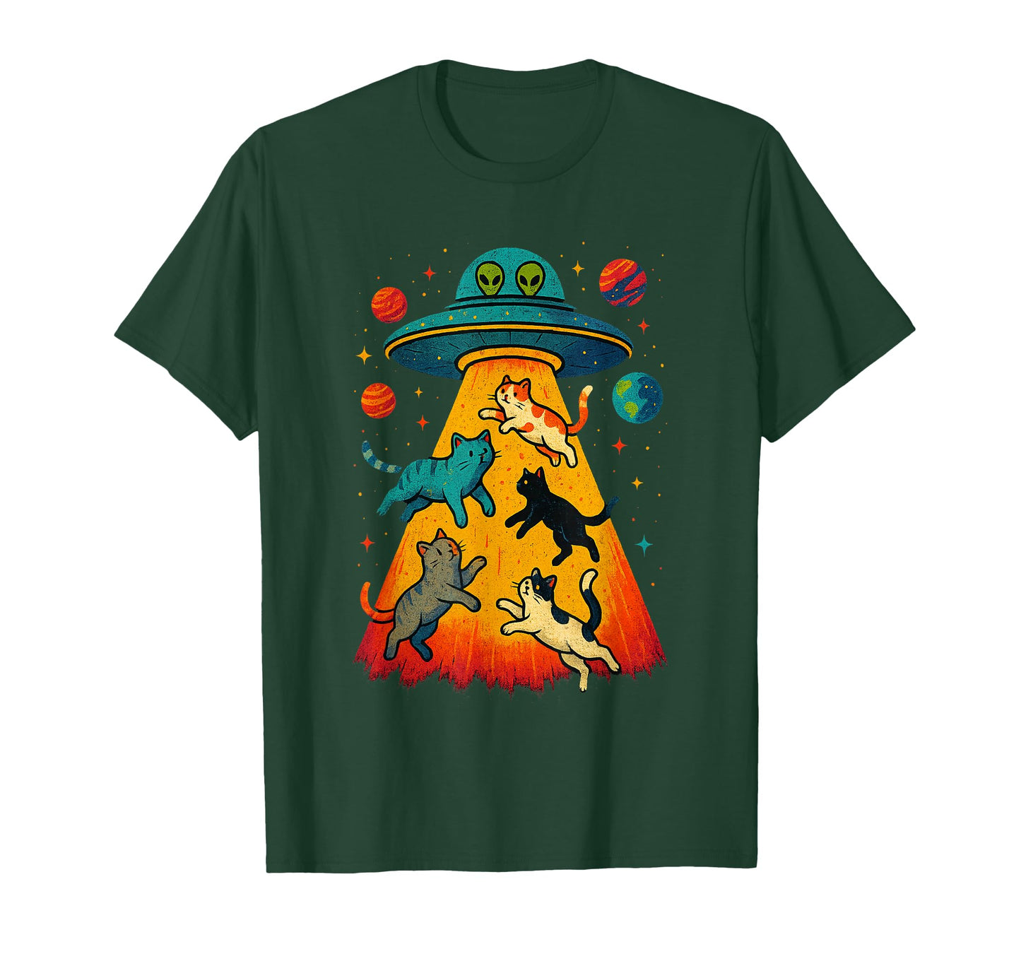 Alien Abduction Cats UFO Flying Saucer Space Girls Kid T-Shirt