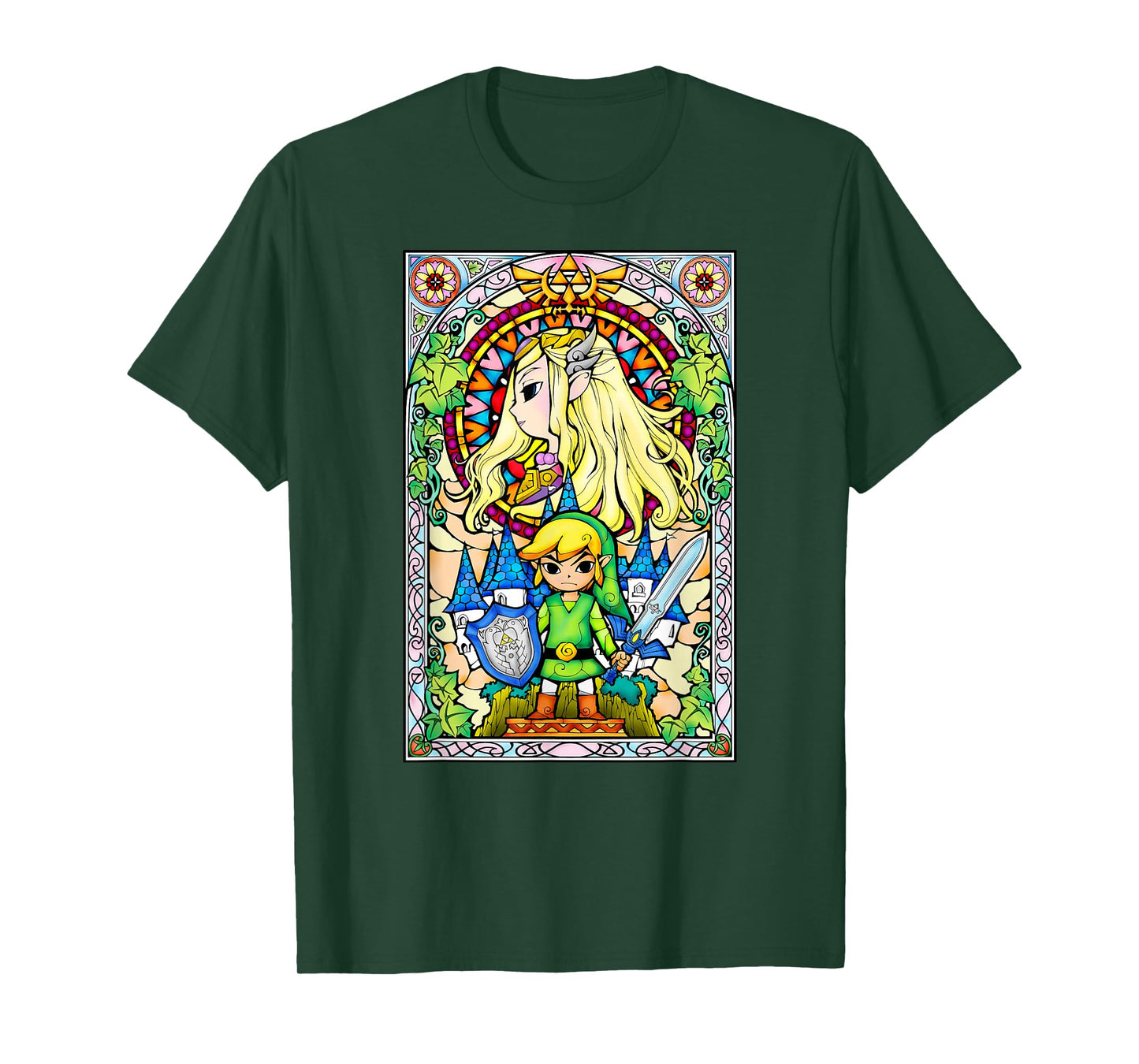 Nintendo Zelda Link & The Princess Stained Glass T-Shirt T-Shirt