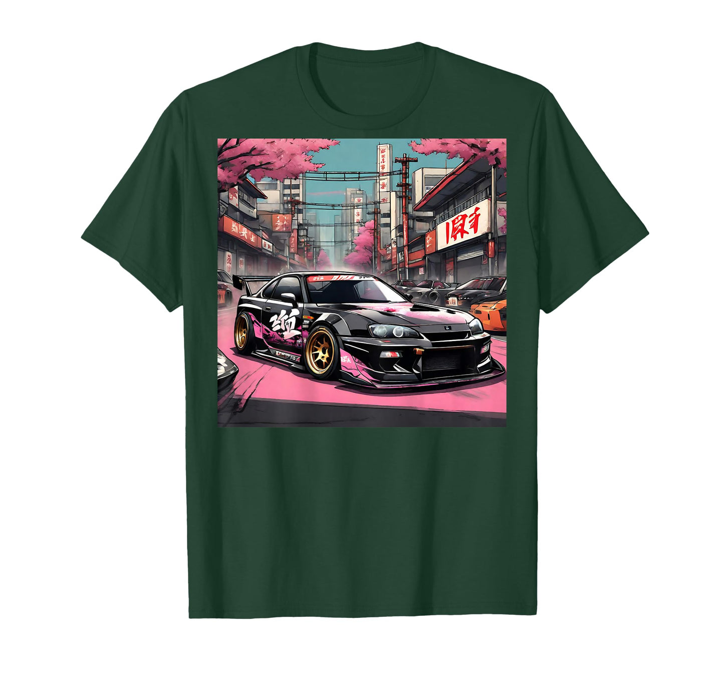 JDM Tokyo Skyline Retro Japanese Race Car Drift Art On Back T-Shirt