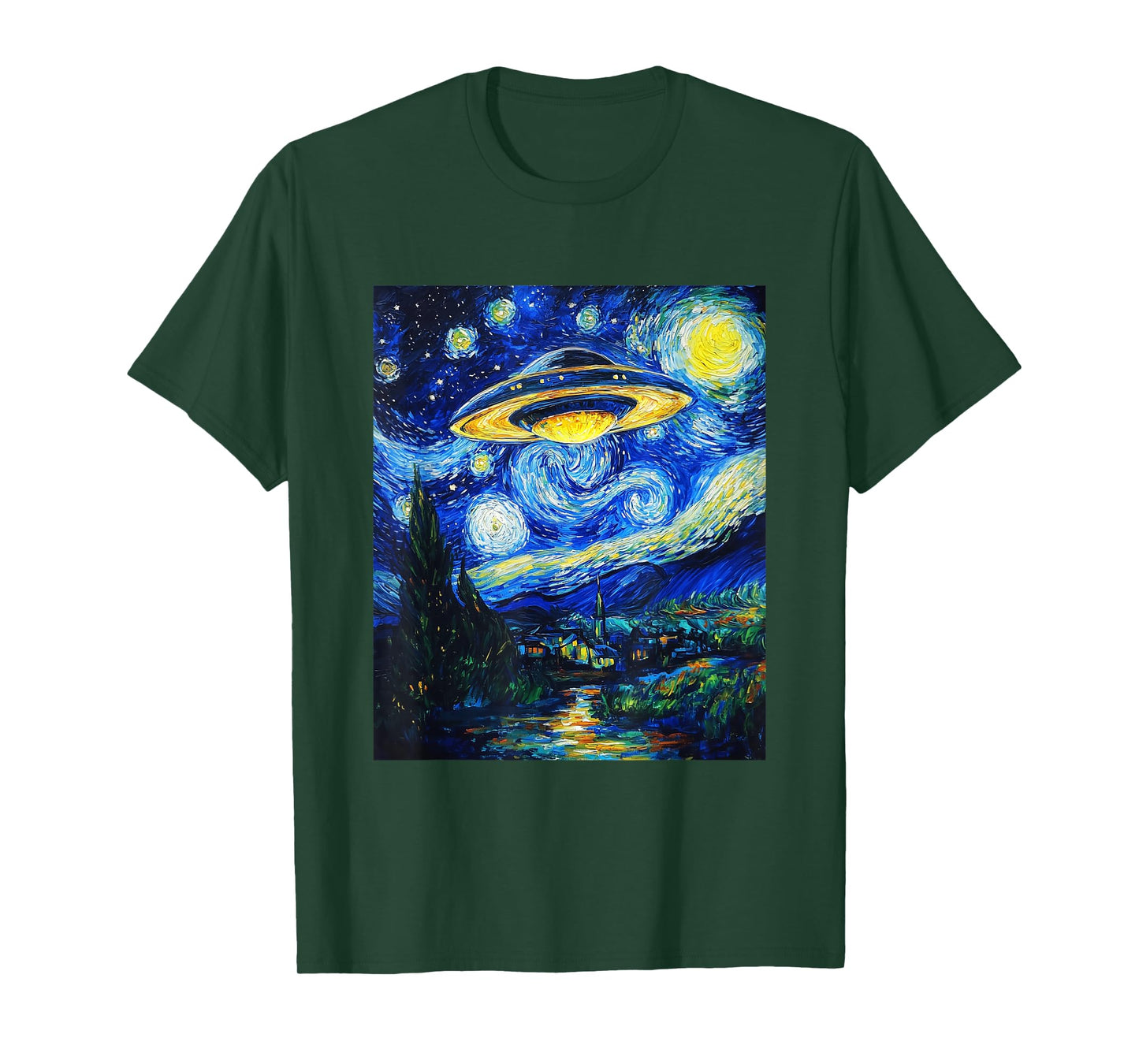 UFO Aliens Flying Saucer - Van Gogh Style - Starry Night T-Shirt