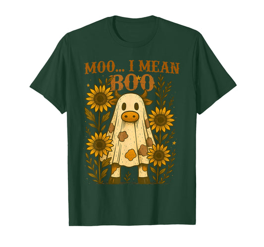 Moo I Mean Boo Funny Cow Ghost Halloween Costume Men Women T-Shirt