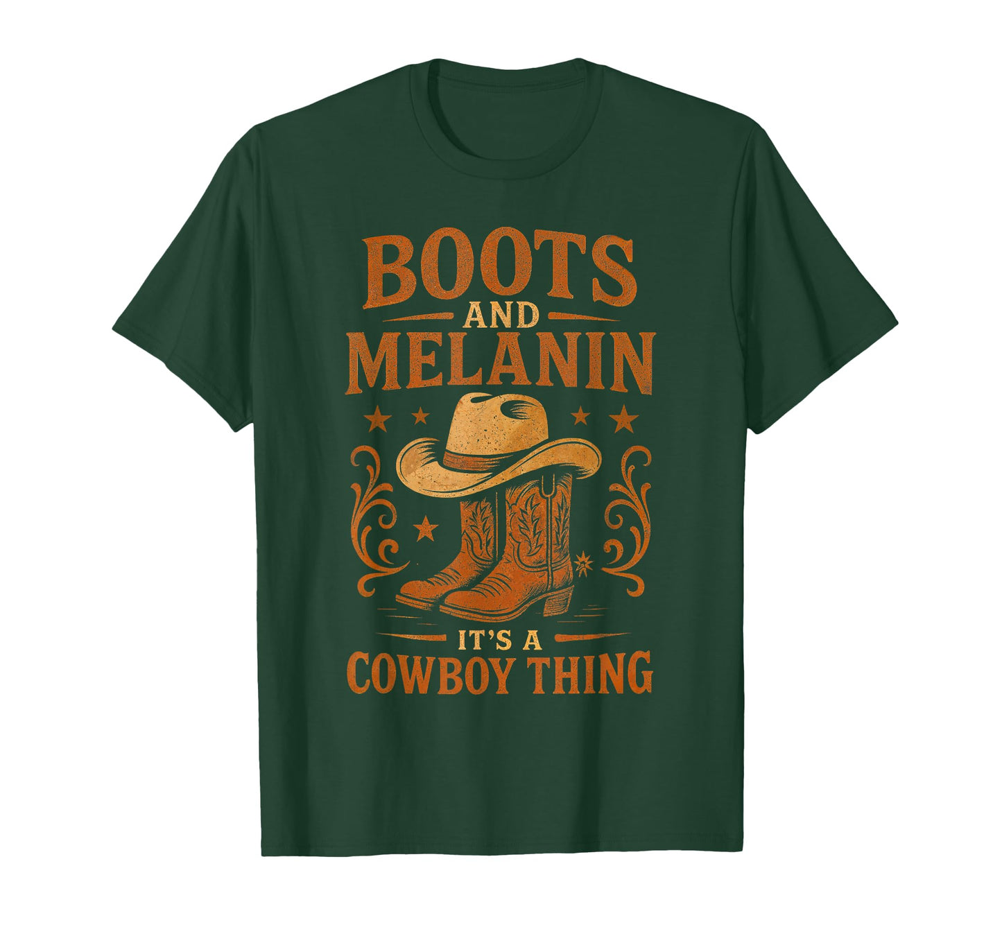 Western Country Texas Rodeo Black Cowboy Boots and Melanin T-Shirt