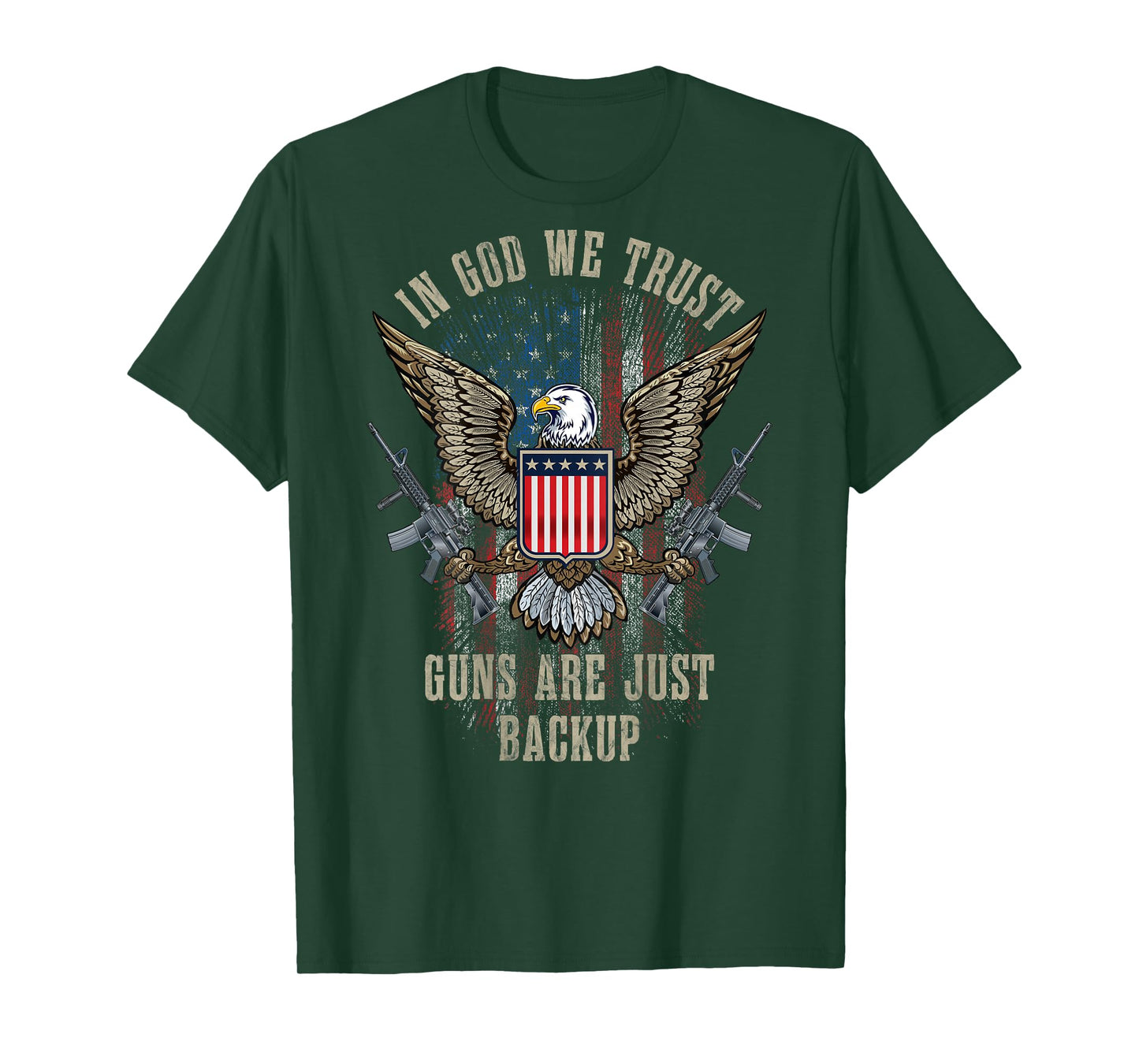 in God We Trust Guns are Just Backup American Flag ON Back T-Shirt Small