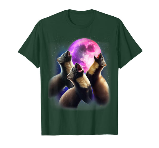 3 Marten Howling At The Moon Funny American Pine Marten Kids T-Shirt