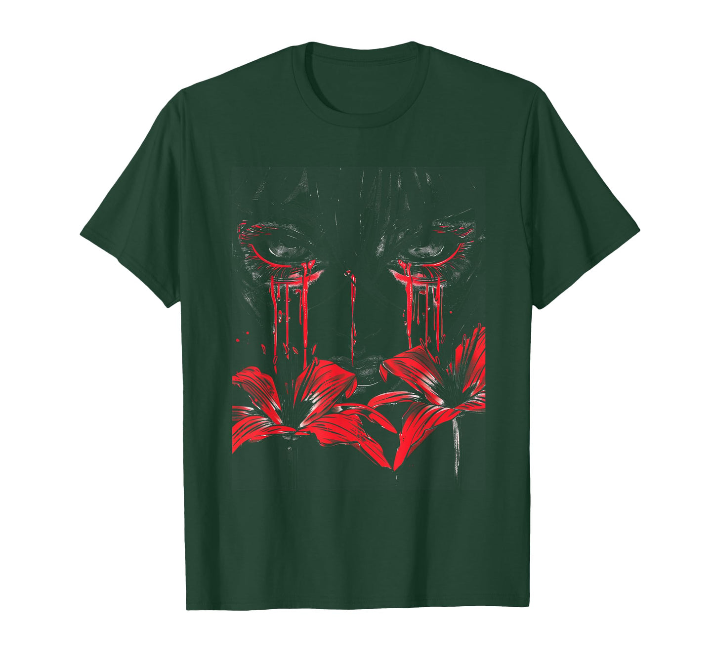 Anime Goth Sad Red Emo Art Flowers Tears Edgy Beauty T-Shirt
