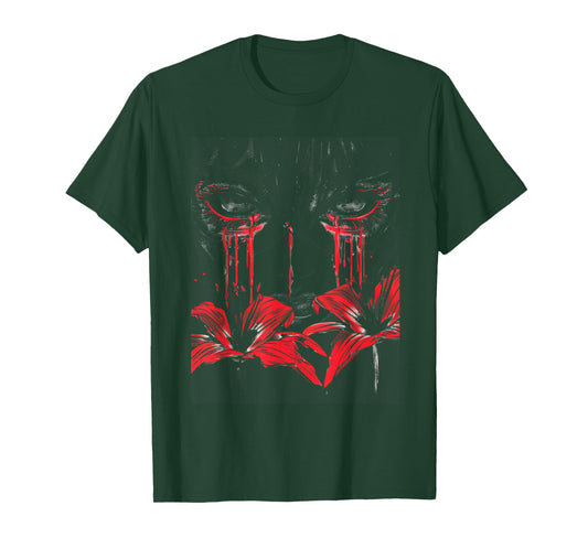 Anime Goth Sad Red Emo Art Flowers Tears Edgy Beauty T-Shirt