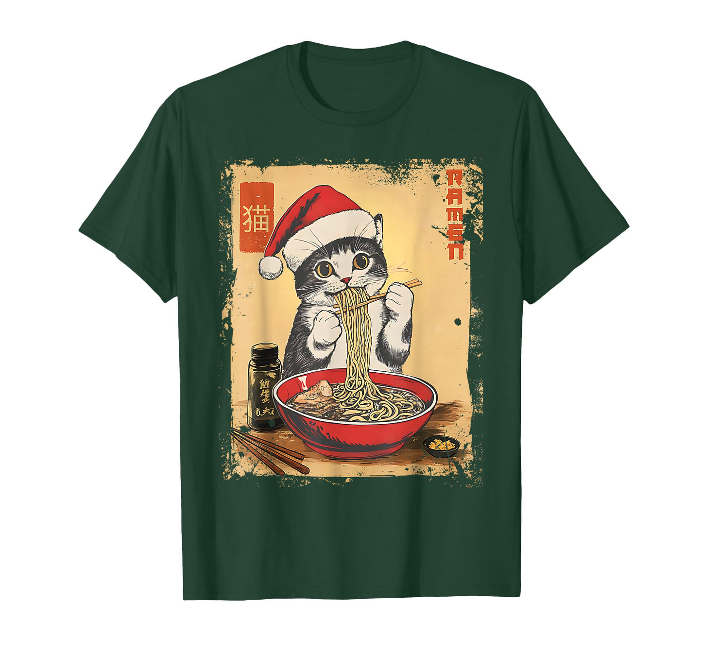 Funny Christmas Santa Cat Ramen Japanese Kawaii Anime Cat T-Shirt