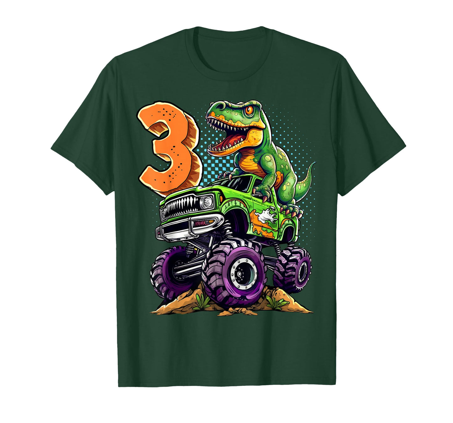 Monster Truck Dinosaur T-Rex 3rd Birthday Boy 3 Year Old T-Shirt
