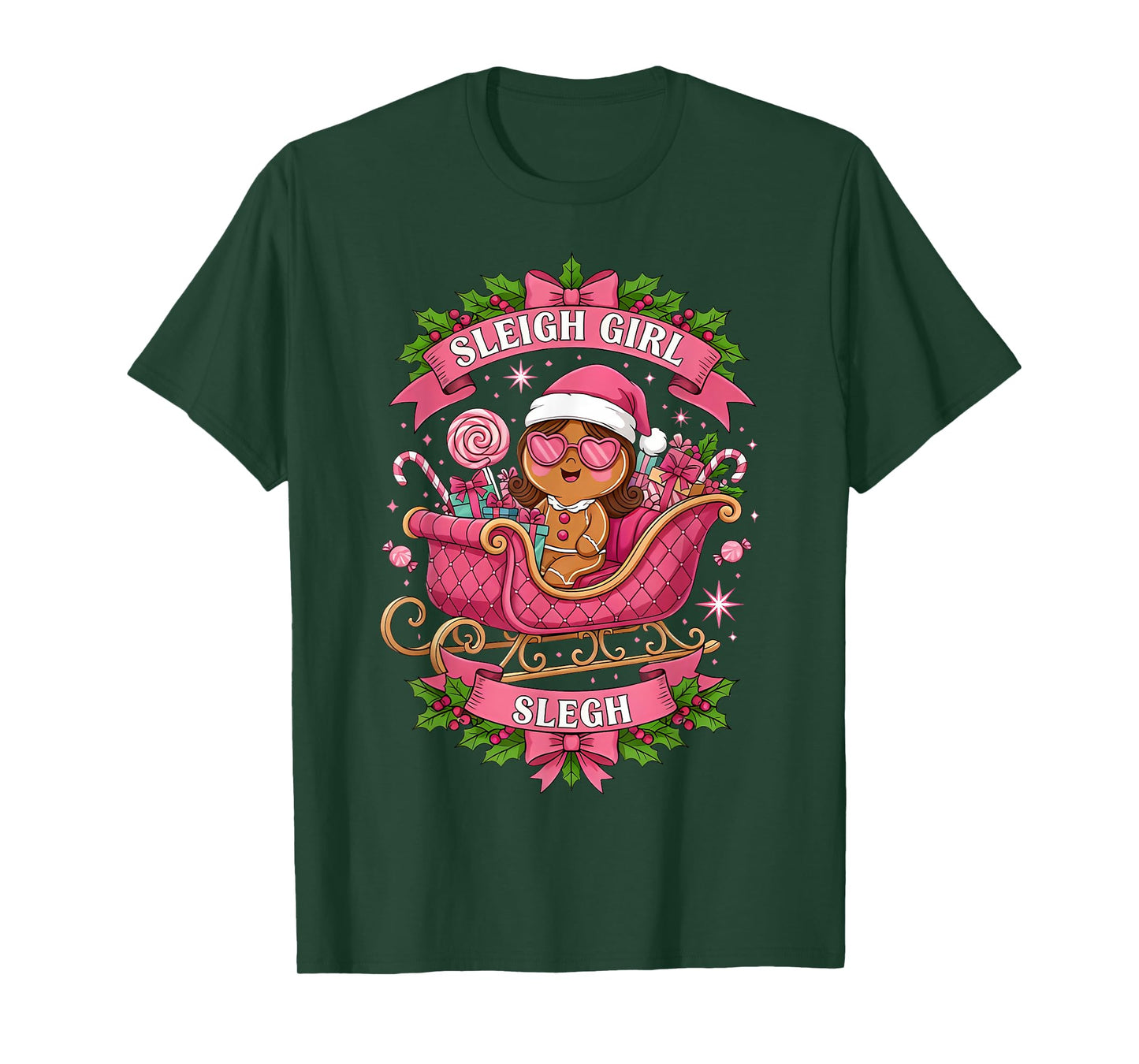 Groovy Pink Christmas Candy Sleigh Girl Gingerbread Holiday T-Shirt