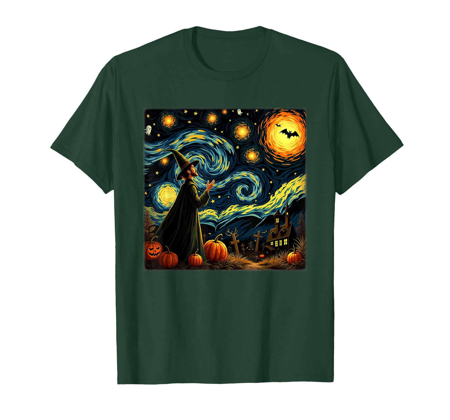 Spooky Halloween Magician Starry Night T-Shirt