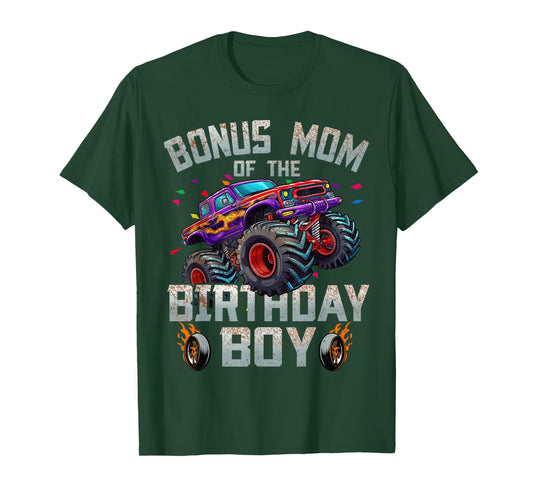 Bonus Mom Of The Birthday Boy Monster Truck Family T-Shirt