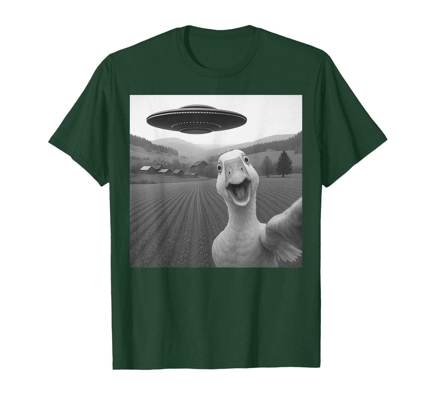 Goose Selfie with Alien UFO Funny Gifts for Men Women Kid T-Shirt