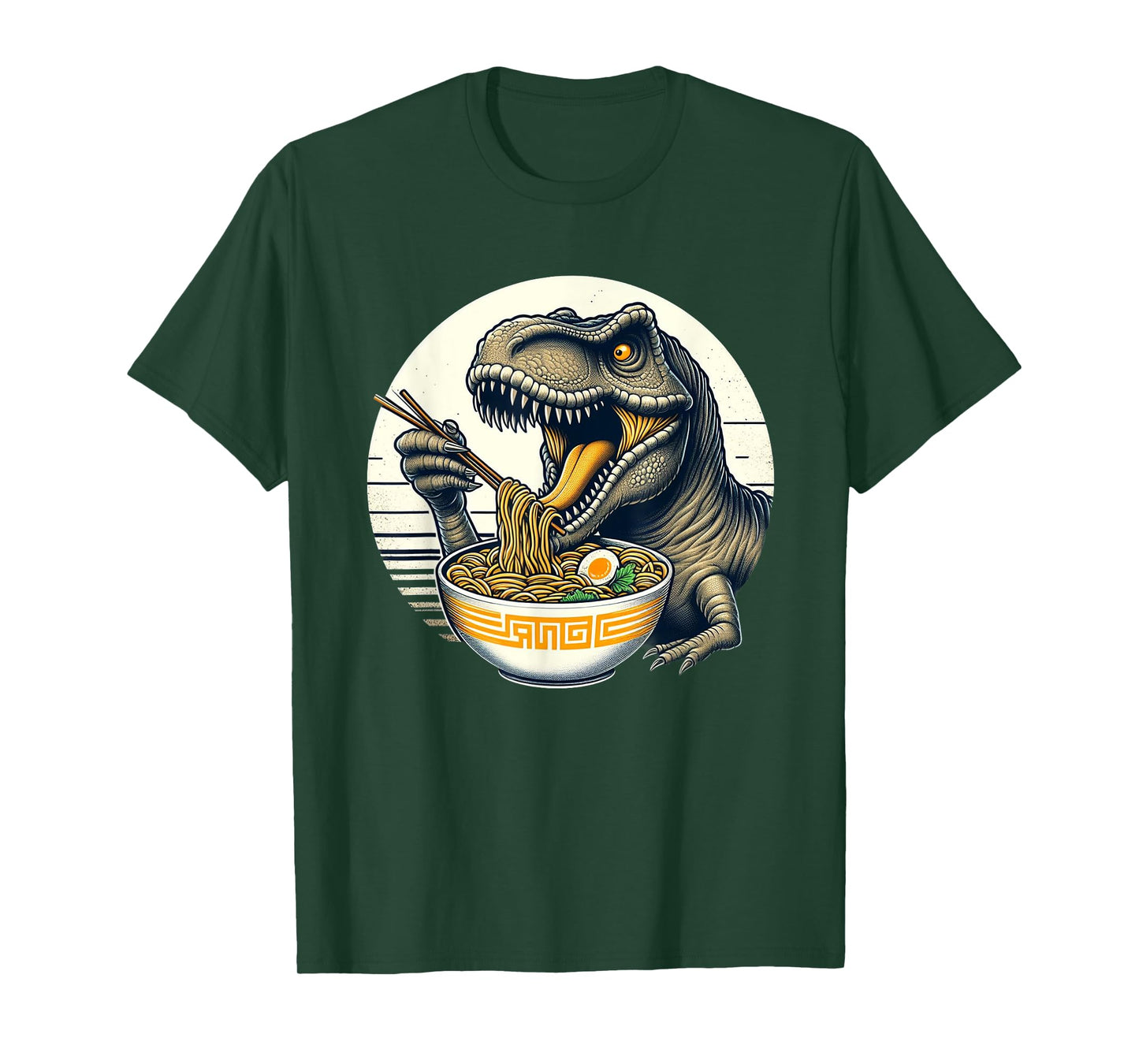 Kawaii Artwork Co Japanese Dinosaur Ramen T-Rex Kawaii Neko Rex Japanese Noodles Unisex Anime Themed T-Shirt - Black, Small, Short Sleeve