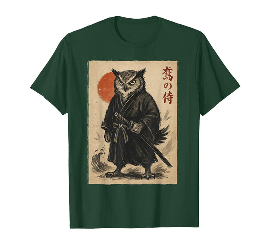 Samurai Owl Warrior Vintage Japanese Art Anime folklore T-Shirt
