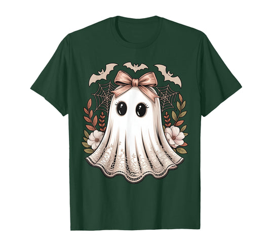 Cute Kawaii Ghost Bow Floral Halloween Girls Toddler Kids T-Shirt