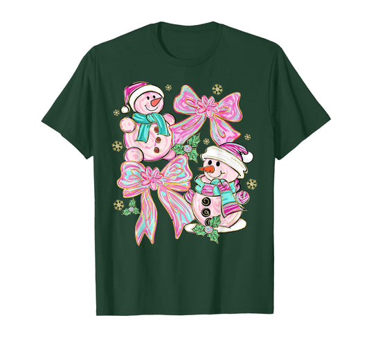 Pink Coquette Snowman Christmas Cute Holiday Design T-Shirt