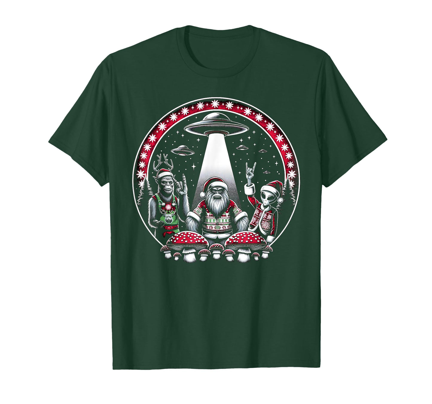 Unique Christmas Santa Alien Bigfoot Reindeer Holiday T-Shirt