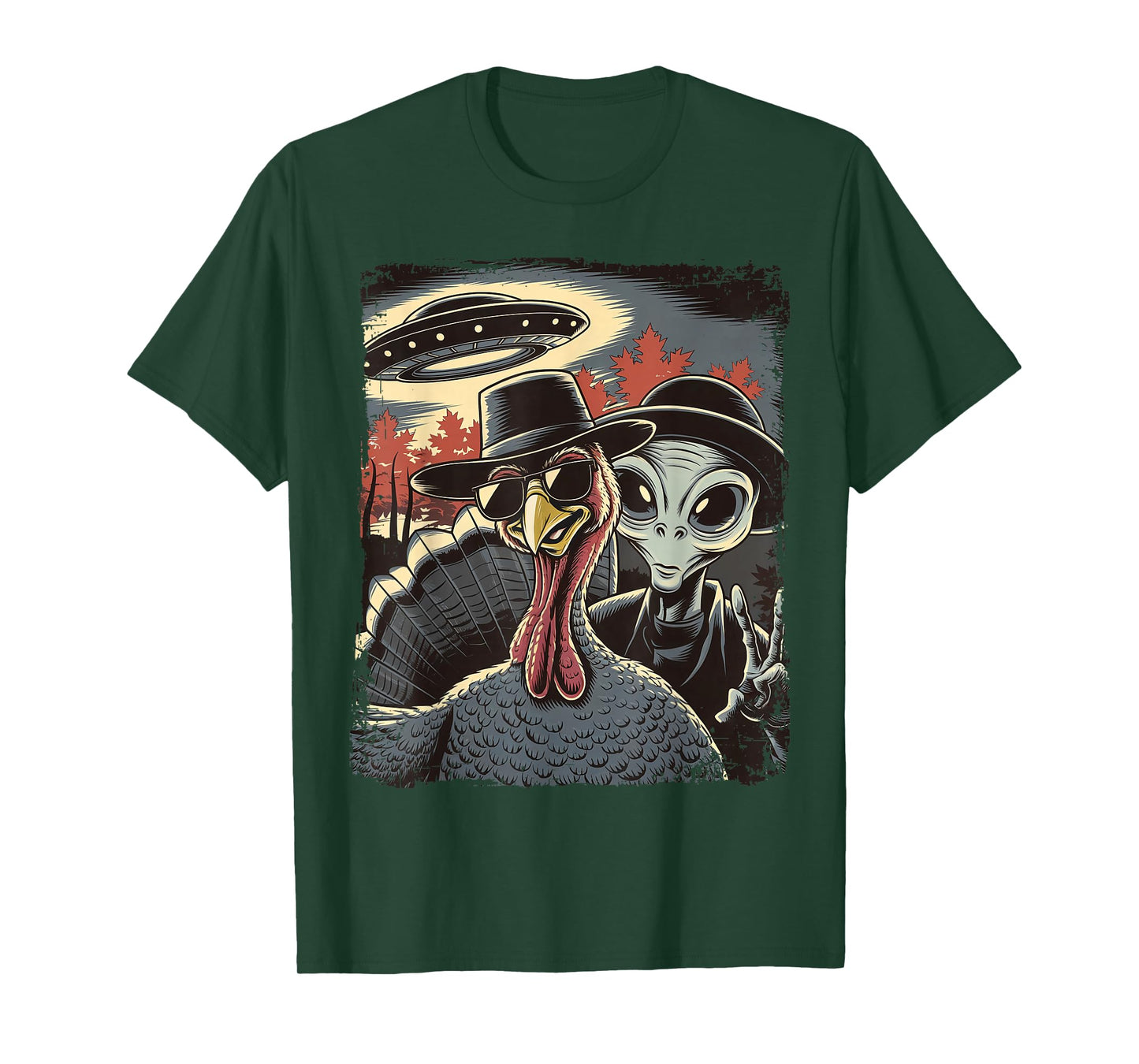 Alien Selfie With Turkey Thanksgiving Funny Photo UFO T-Shirt