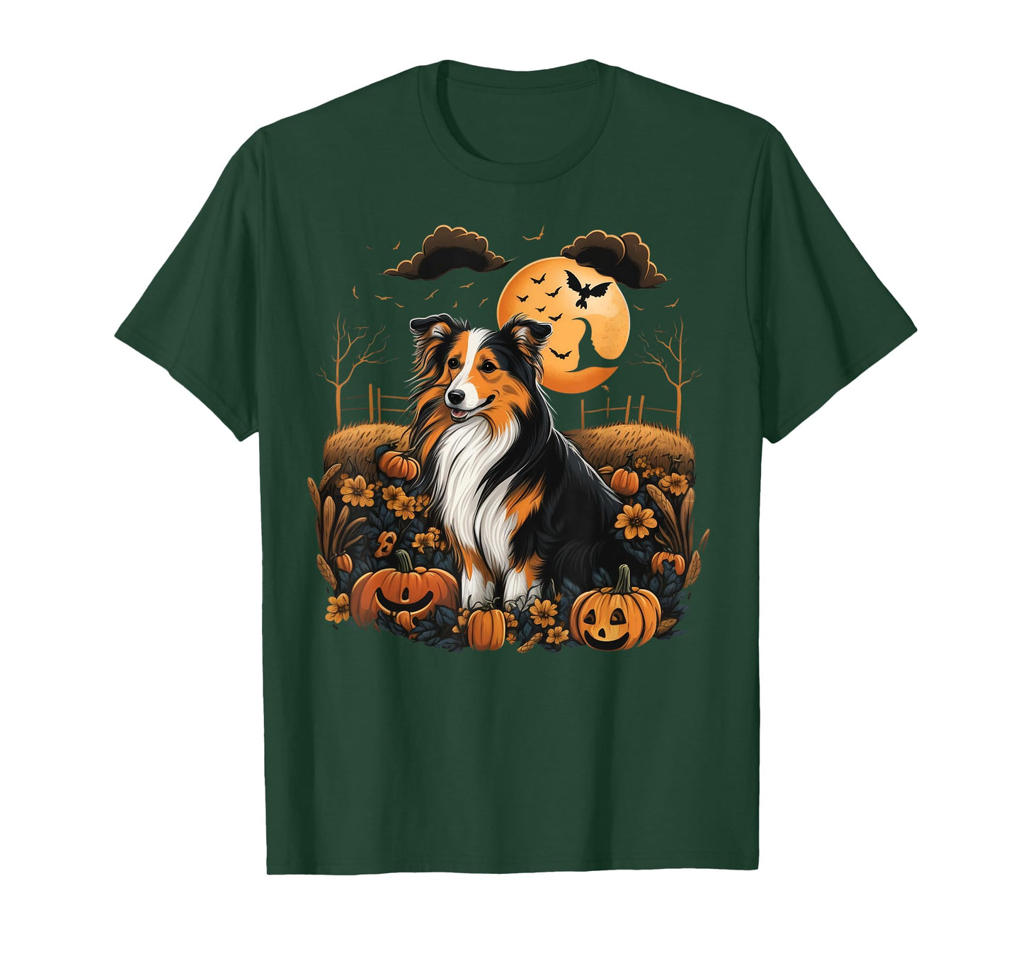 Pumpkin Shetland Sheepdog costume on Sheltie Halloween T-Shirt for Men Women Kids