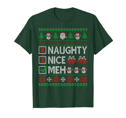 Naughty Nice Meh Santa Claus Ugly Christmas Sweater T-Shirt