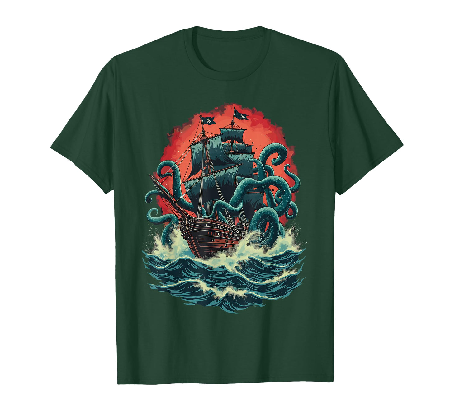 Pirate Ship Kraken Ocean Battle Giant Octopus Sea Monster T-Shirt