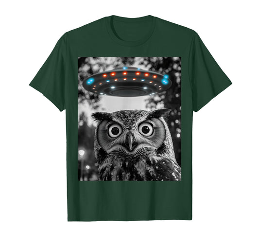 Owl Selfie With Alien UFO Men Women Boys Girls Kids T-Shirt