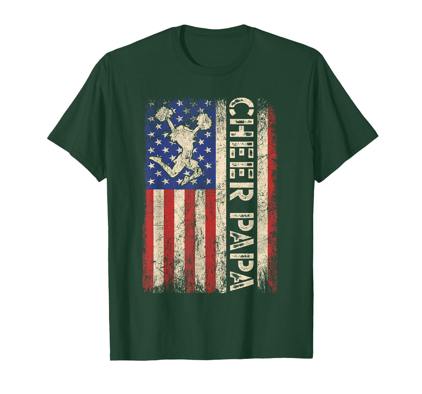 Cheer Papa Funny Cheer Dad Cheerleader Dad American US Flag T-Shirt