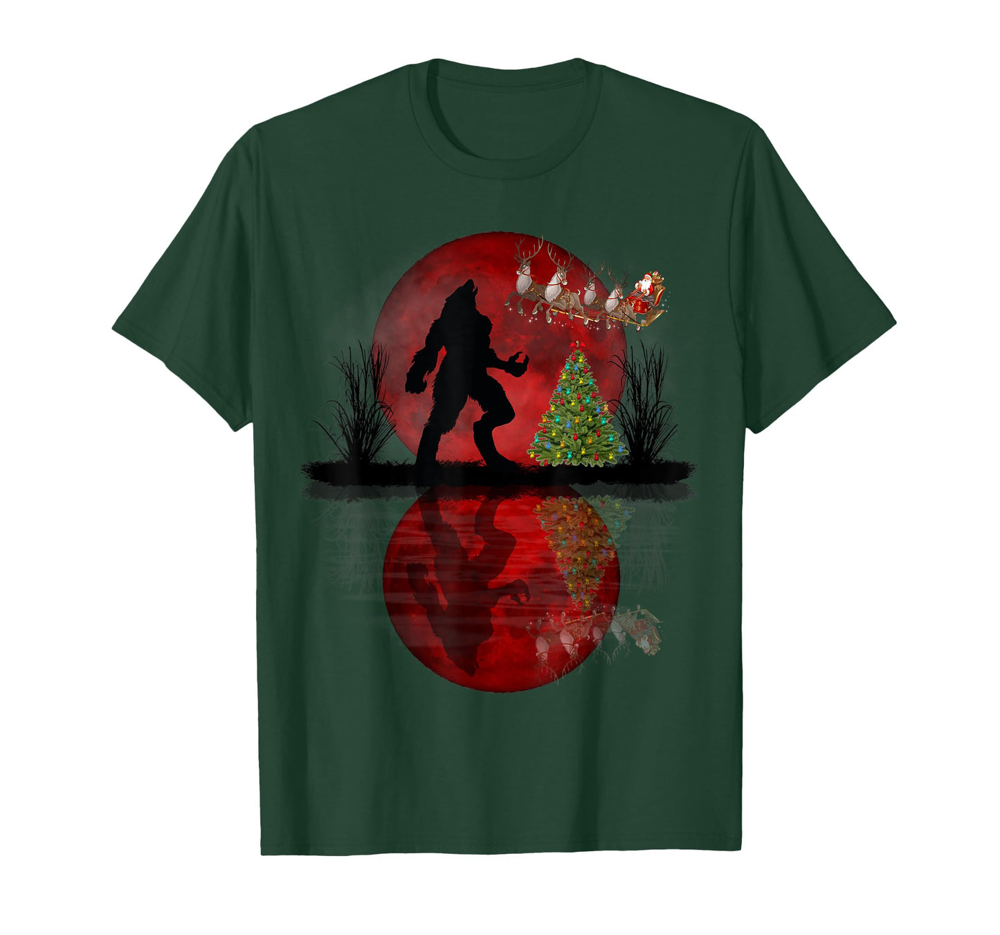 Funny Werewolf Christmas Santa Sleigh Reindeer Gifts T-Shirt