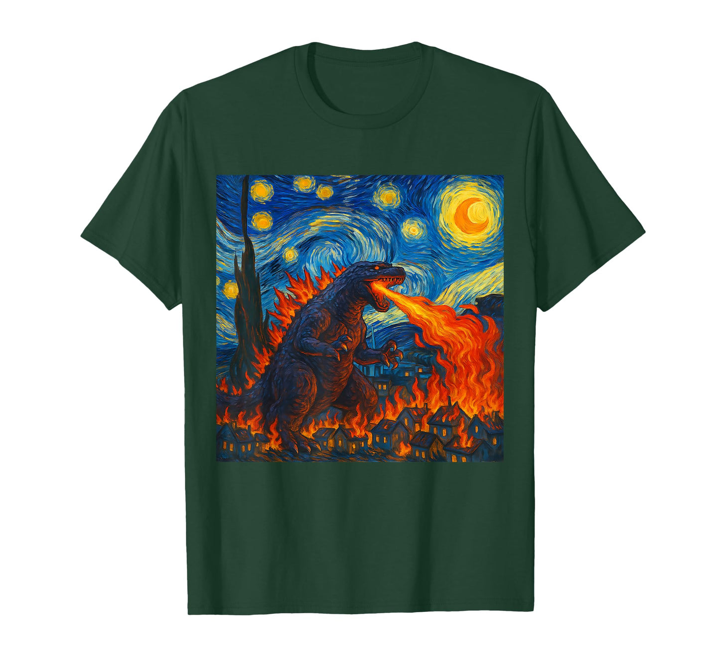 Kaiju Starry Night Van Gogh Style Monster Art T-Shirt