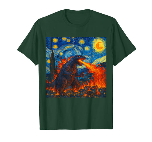 Kaiju Starry Night Van Gogh Style Monster Art T-Shirt