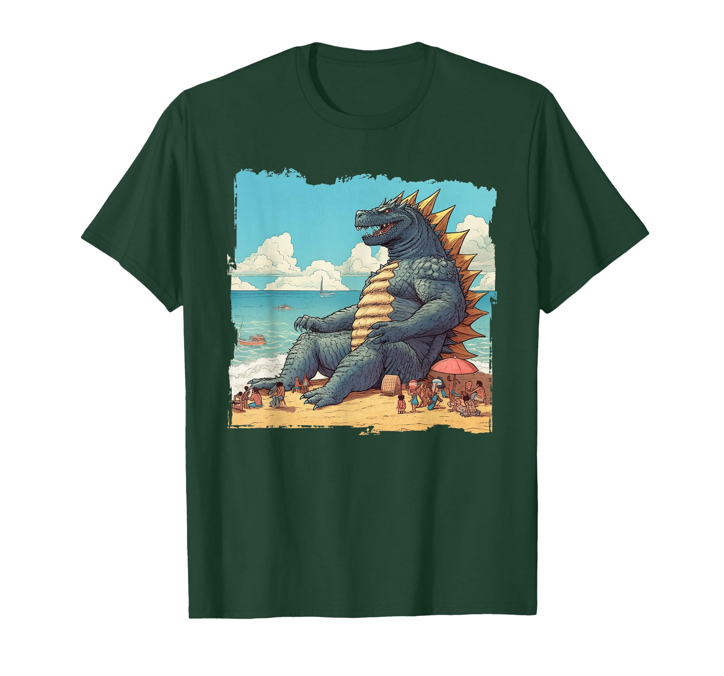Kaiju on the Beach Suntanning Vacation Ocean Holiday Party T-Shirt