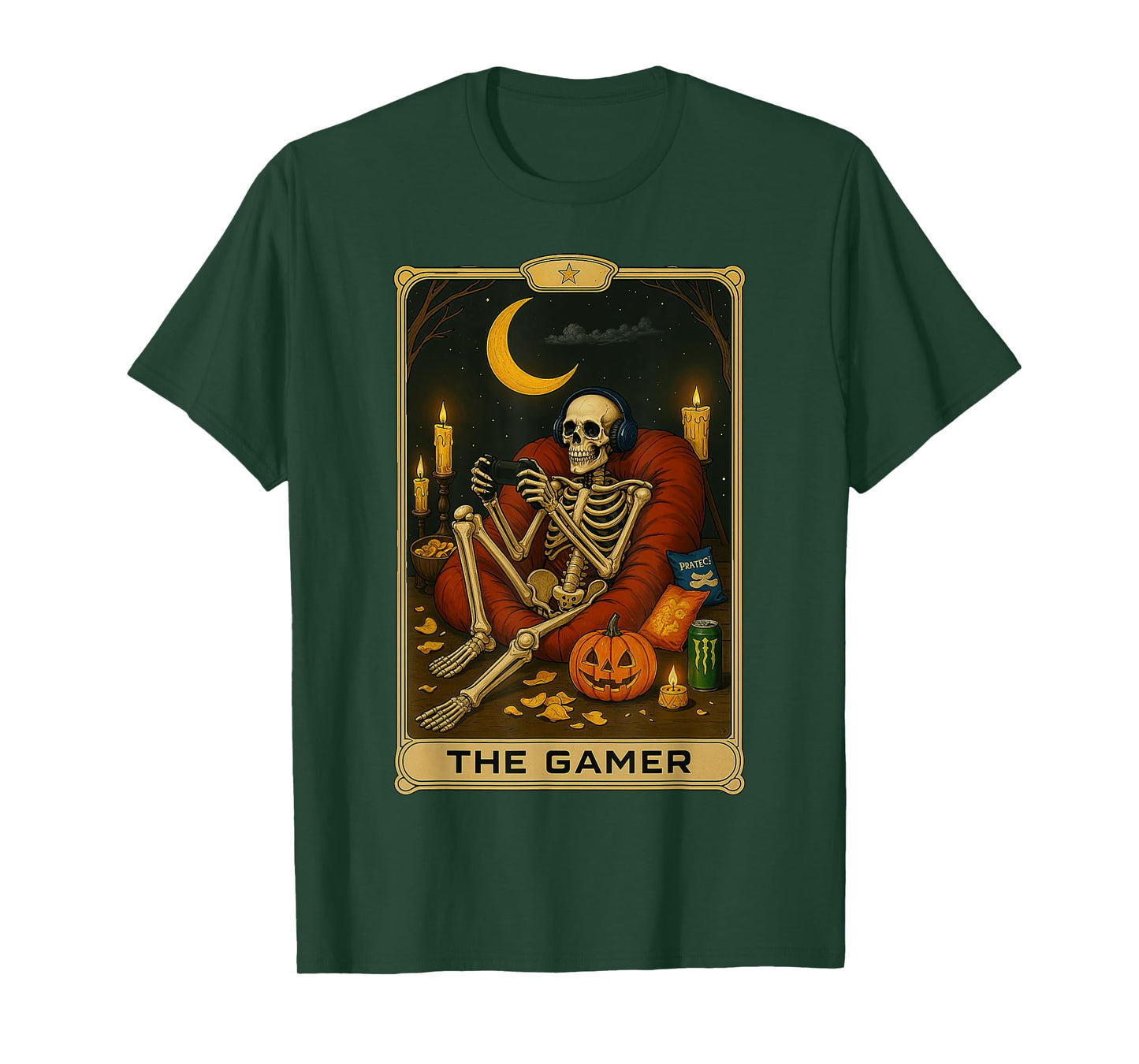 The Gamer Tarot Card Skeleton Halloween Gaming Graphic Tees T-Shirt