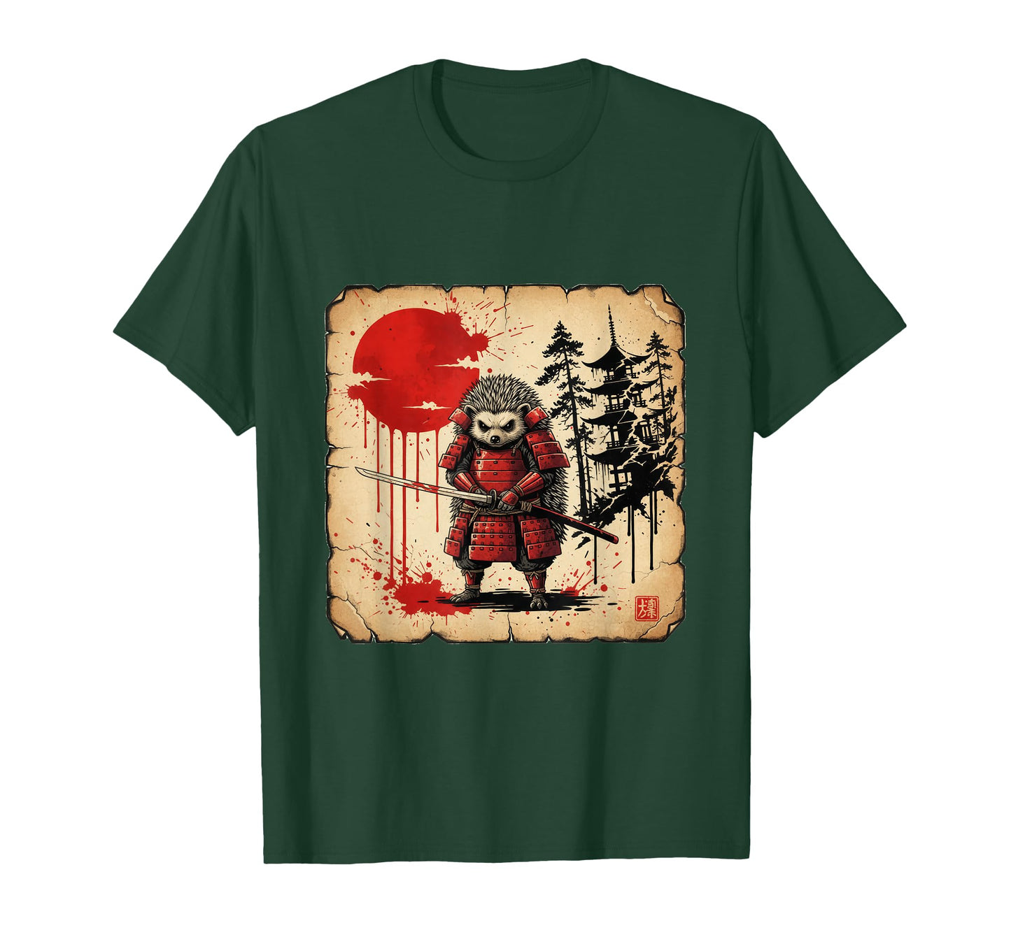 Samurai Hedgehog Warrior Dark Japanese Mythology Art T-Shirt