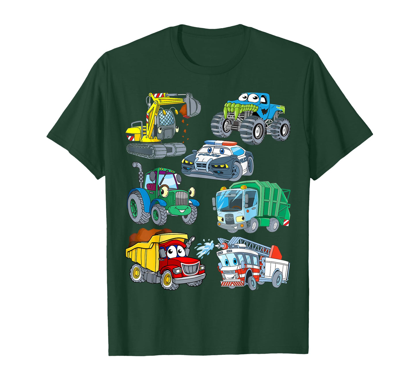 Excavator Fire Engine Police Car Monster Truck for Boys T-Shirt
