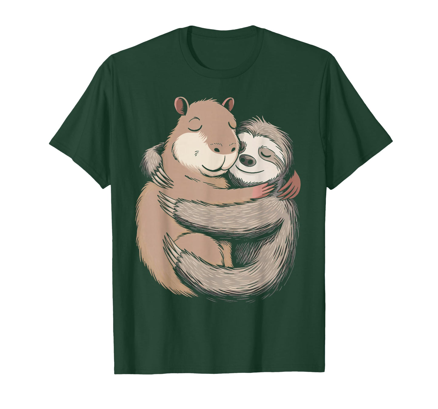 Capybara Hug Sloth Rodent Animals Kawaii Capybara T-Shirt