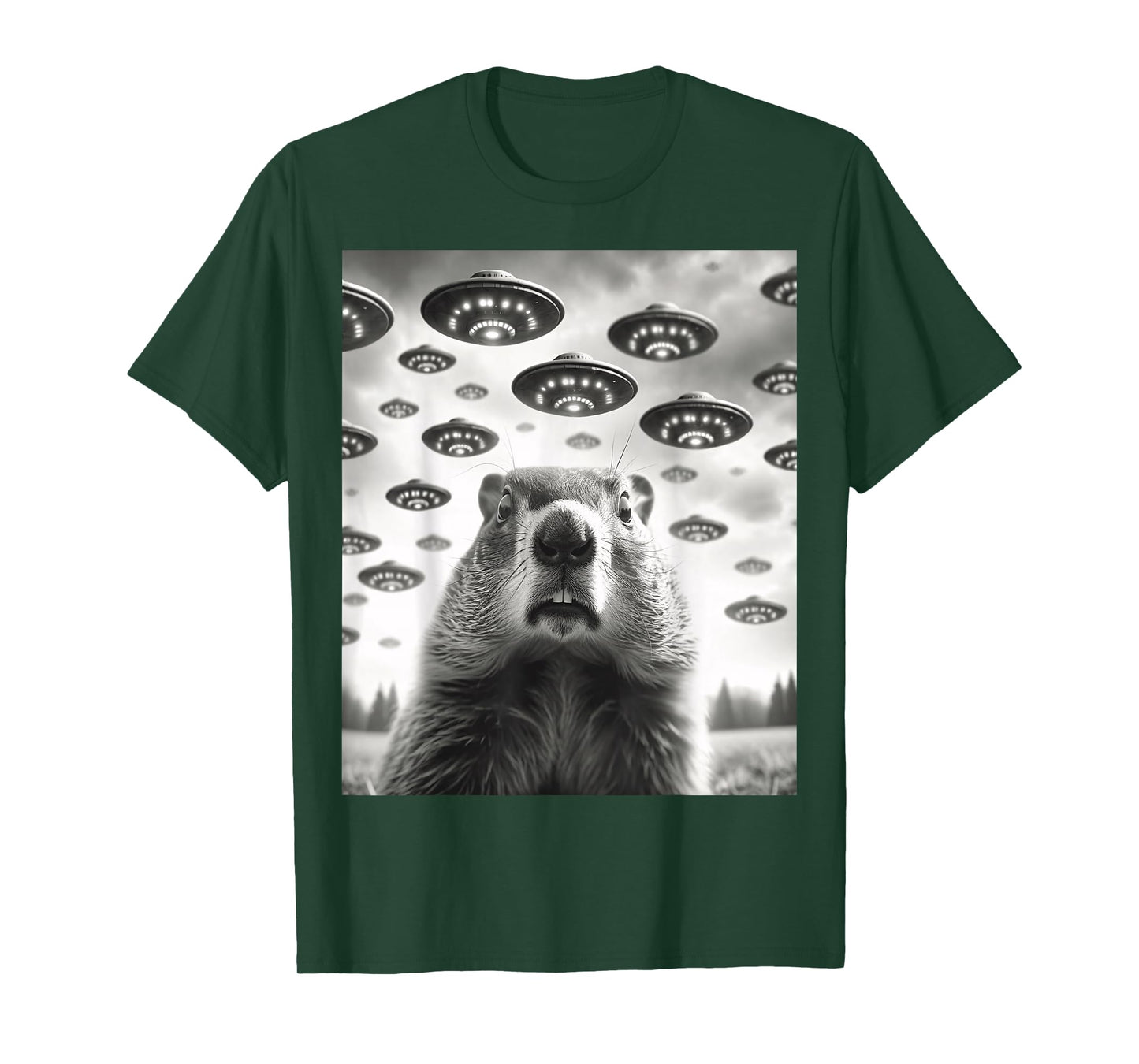 Funny Groundhog Selfie With Alien UFOs Weird Ground Hog Day T-Shirt